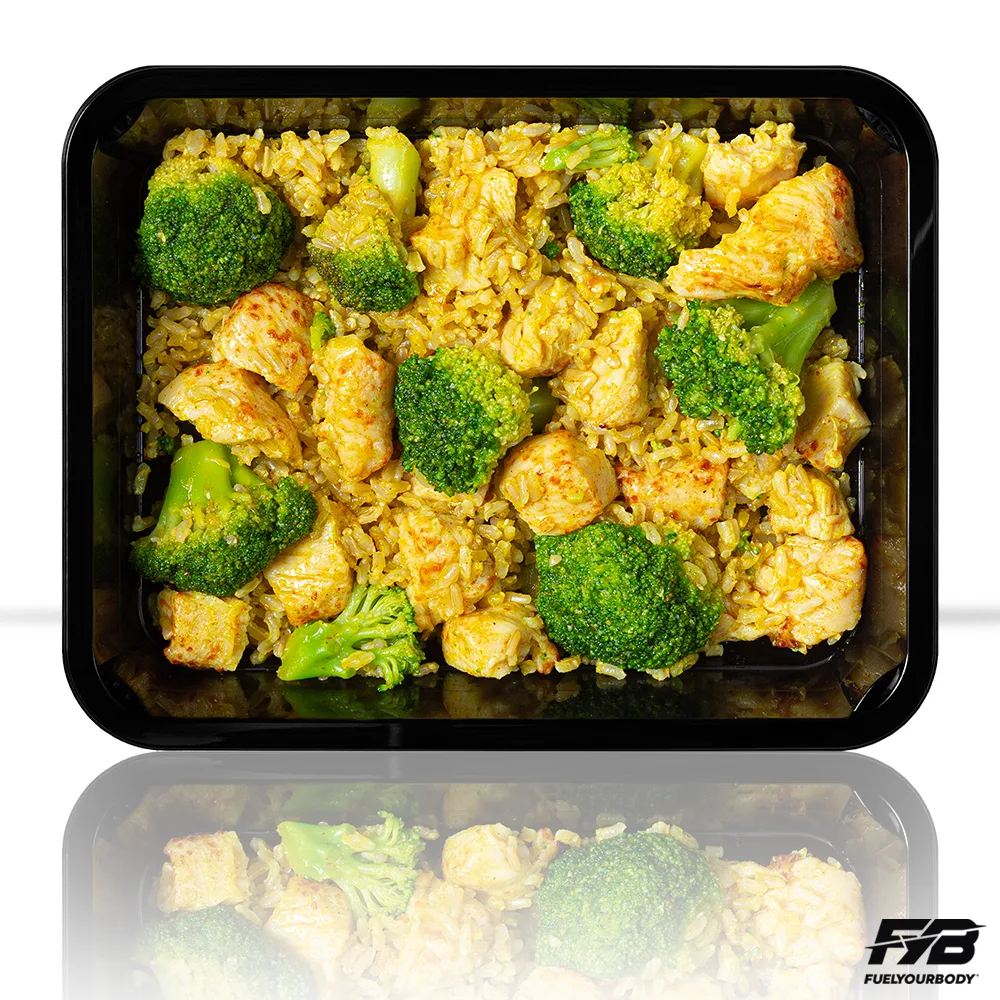Zilvervliesrijst - Gebakken Kipfilet Blokjes - Broccoli (Bombay Curry sauce) [BULK]