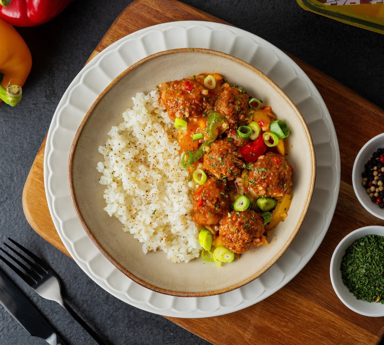 Bloemkoolrijst - Sweet Chilli Meatballs - Paprika & ui [LOWCARB] 